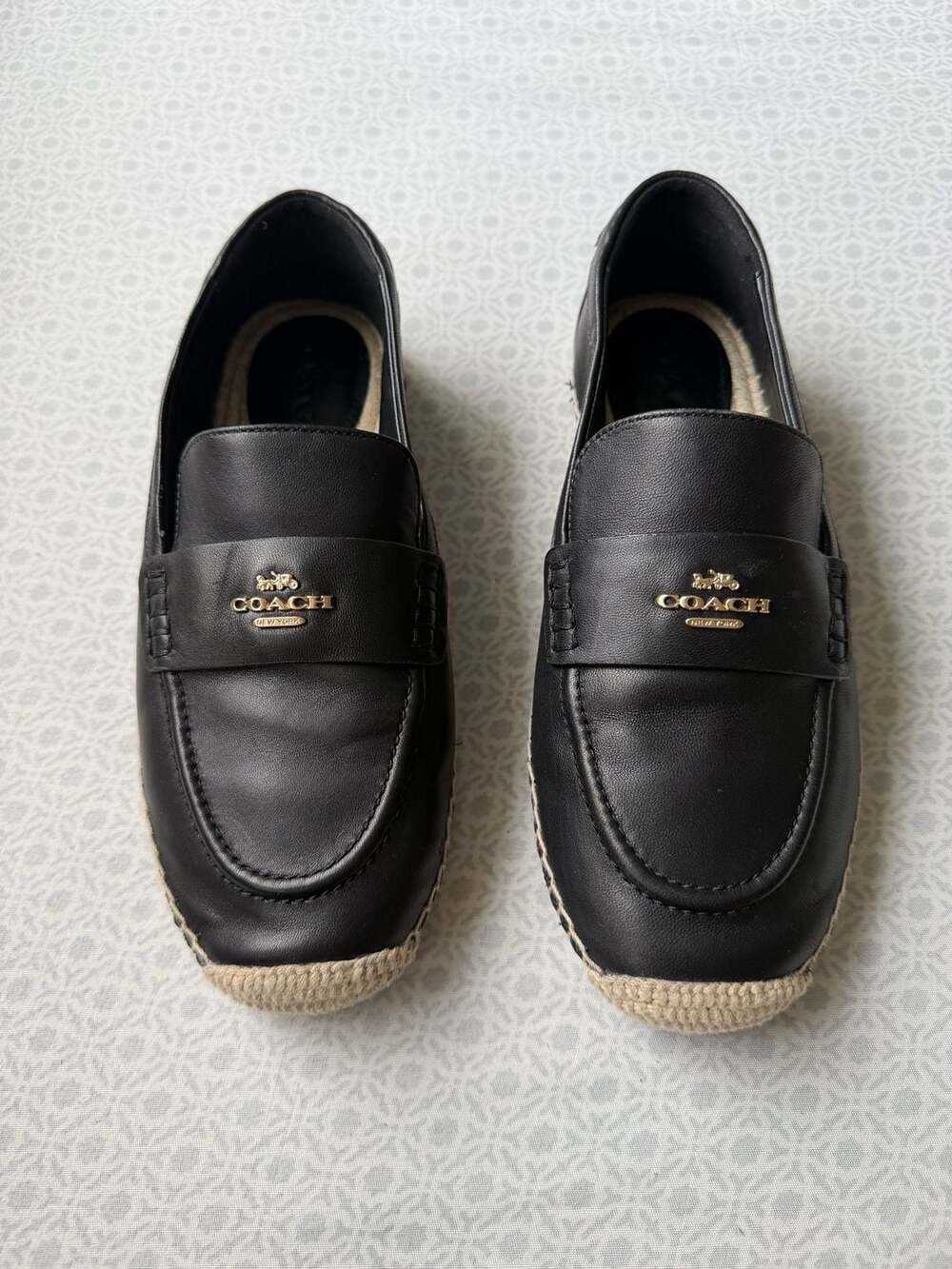 Coach Loafer Espadrille Black Leather Flat Shoes